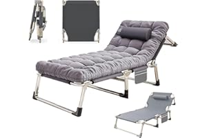SKYXIU Folding Lounge Chair 5-Position,Portable Outdoor Chaise Lounge Chair,Camp Bed for Adults with Mattress and Headrest for Poolside Backyard Beach,Pool Beach Patio Sunbathing 440lbs Capacity
