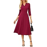 GRACE KARIN Work Dresses for Women 2025,Midi Business Dress,3/4 Sleeve Classy Fit and Flare Dress with Pocket