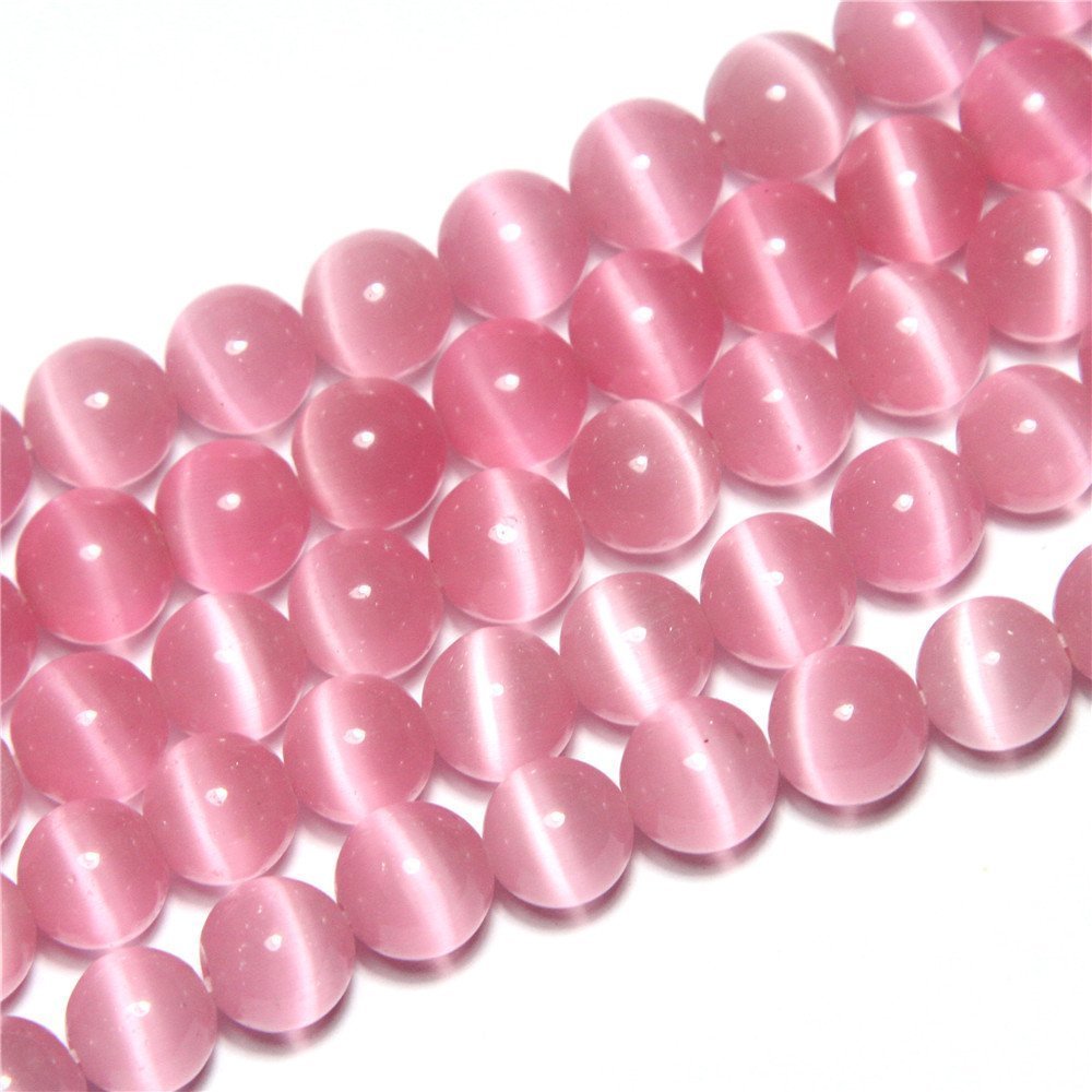 Photo 1 of 6mm Pink Cat Eye Beads Round Semi Precious Gemstone Loose Beads for Jewelry Making (63-66pcs/strand)