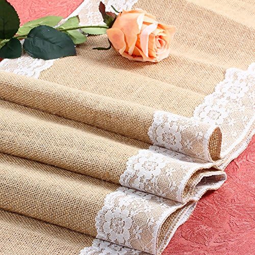 30x275cm/12x108 Vintage Burlap Lace Hessian Table Runner Natural Jute Country Party Wedding Decoration Home Kitchen…