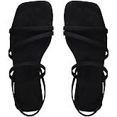 GORGLITTER Women's Square Toe Strappy Sandals Ankle Strap Slip on Summer Flat Sandals