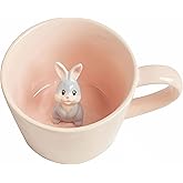 DIHOclub Rabbit Ceramic Cup Hidden 3D Animal Inside Mug,Cute Cartoon Bunny Handmade Figurine Mugs,Easter Gifts,12 OZ (Pink)
