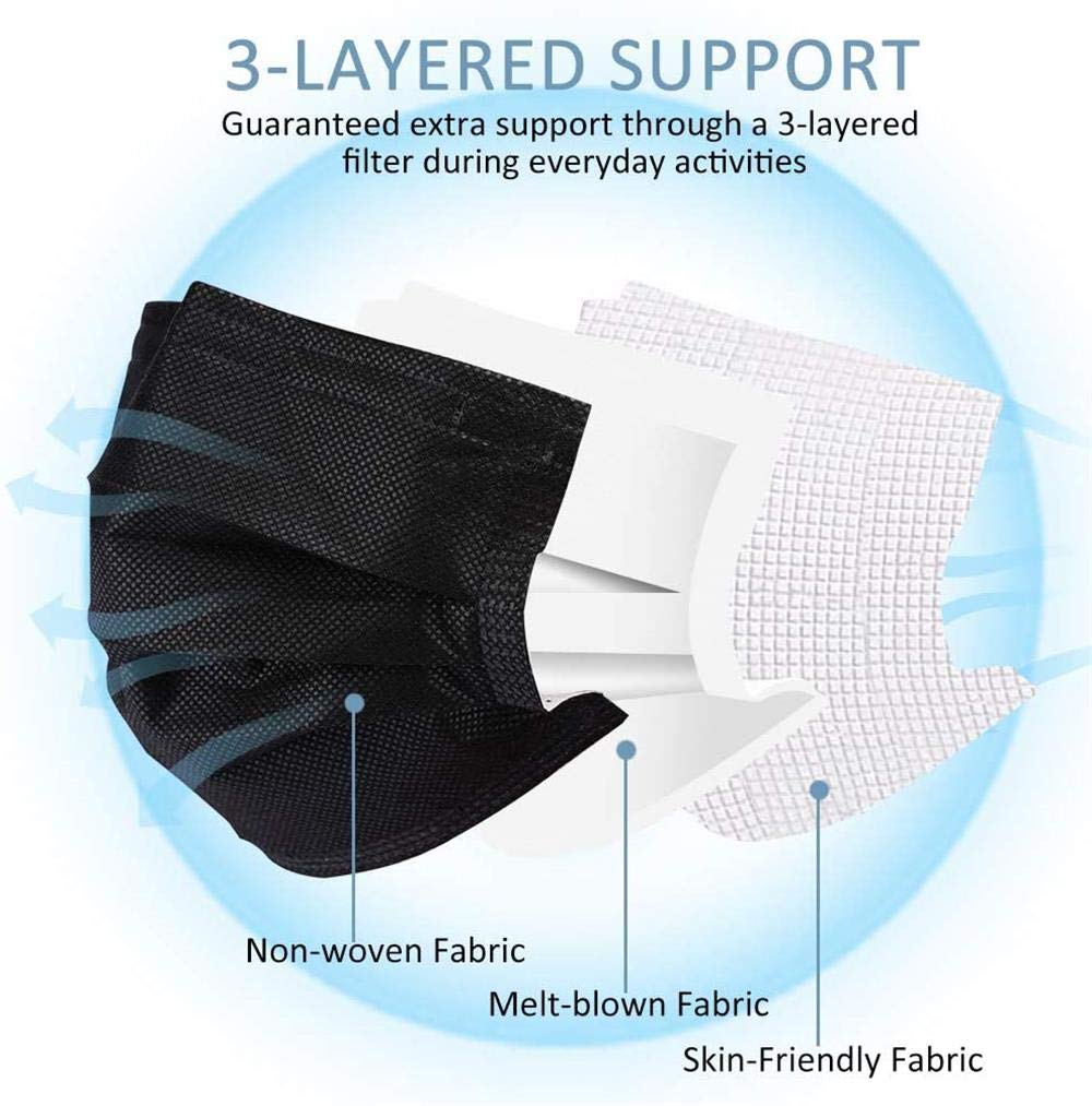 100 Pcs Disposable Face Masks, 3 Ply Face Masks Black Disposable Mask: Industrial & Scientific
