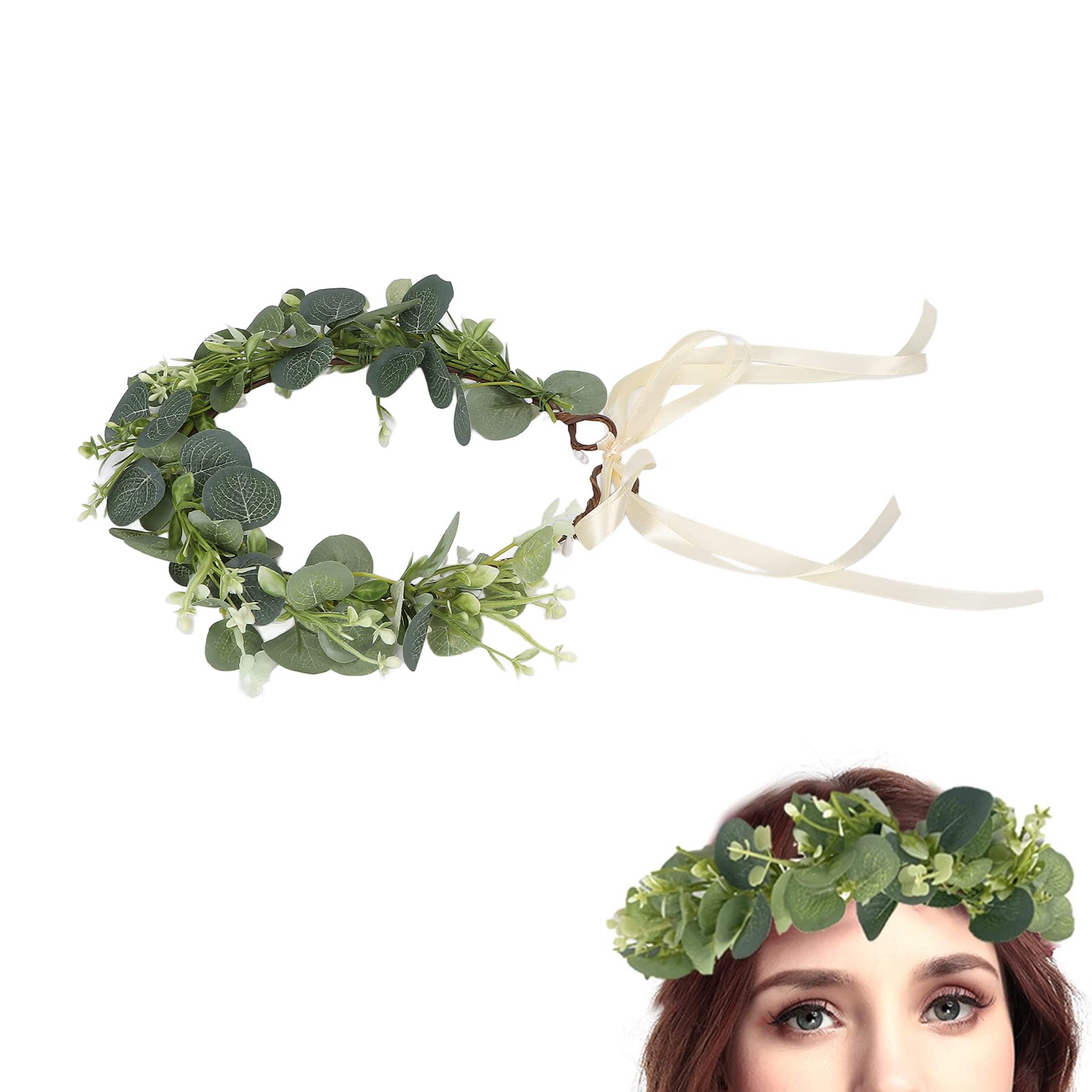 Floral Headpiece Floral Crown Eucalyptus Wreath Artificial Green Garland Headbands Eucalyptus Wreath for Seaside Vacation Photo Props