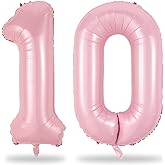 Pastel Pink 10 Balloons Number, 40 Inch Foil Number 1 &amp; 0 Balloons for 10 Year Old Birthday Decorations, Large Self Inflating Mylar Light Pink Balloon for Girls 10th Birthday Party Anniversary Decor