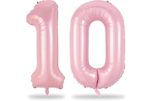 LINGQIANG Pastel Pink 10 Balloons Number, 40 Inch Foil Number 1 & 0 Balloons for 10 Year Old Birthday Decorations, Large Self Inflating Mylar Light Pink Balloon for Girls 10th Birthday Party Anniversary Decor