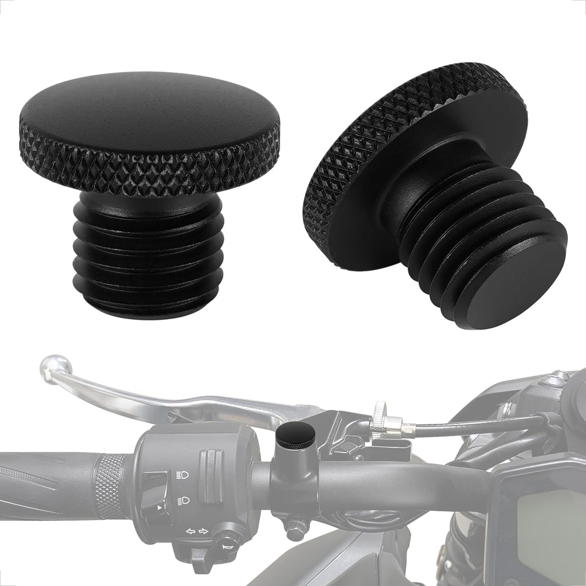 evermotor Motorcycle Mirror Blanking Plugs Bolts M10 for Motorbike CNC Aluminum 10mm Mirror Blanks Black Screw Clockwise Thread x1 +Reverse Thread x1