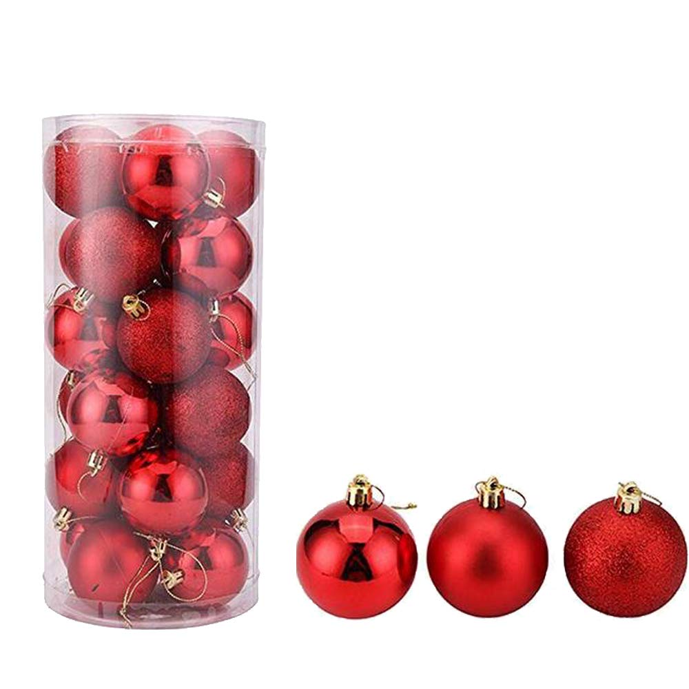 Christmas Ball Pendant, Decorative Shatterproof Christmas Tree Pendants Hanging 40mm Christmas Baubles Balls Ornaments Set Pack of 24 pcs (Red Christmas Balls)