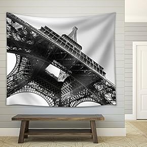 Eiffel Tower, Paris, France. Black and White Image/ - Fabric Wall Tapestry Home Decor - 51x60 inches