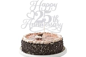 YUINYO Glitter Happy 25th Anniversary Cake Toppers -Wedding Anniversary Party Decorations,25th Wedding Anniversary, Company Anniversary Party, Birthday Party Decorations (silver)