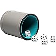 Leatherette Dice Cup Set Felt Lined with 16mm Dot Dices Shaker for Yahtzee Bar Party Dice Games - Grey