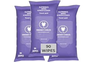 Swanky Cables Screen Cleaner Wipes: Electronic Wipes for Screens - Computer Screen Wipes for Lens, Phone, Tv Screen and Monitor Cleaning - Tech Wipes & Microfiber Cloth (Soft Wipes, 90 Count)