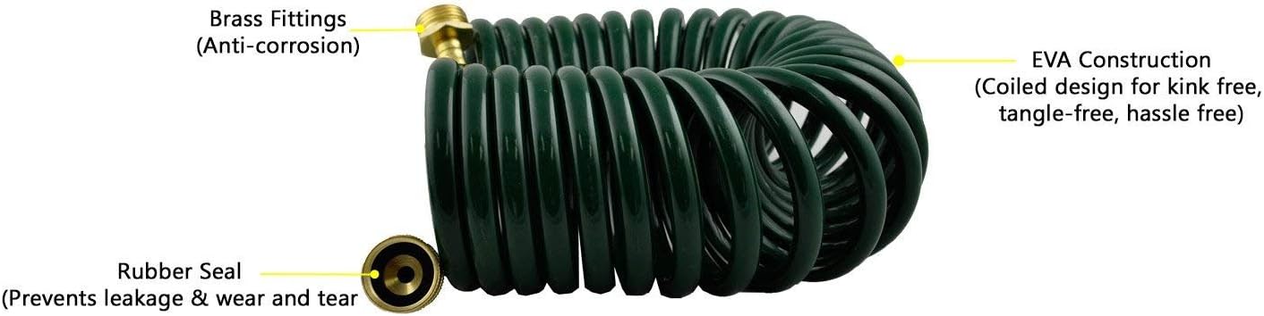 Instapark GHN-06 Heavy-Duty EVA Recoil Garden Hose with 7-Pattern Spray Nozzle, Green, 50 Foot : Garden & Outdoor