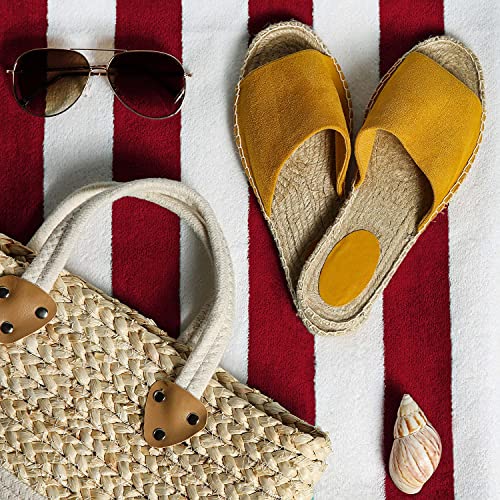 Sweet Needle Beach Towels for Adults Set of 4 - Red White Cabana Striped Classic - 100% Cotton Terry Ringspun Pool Towel, Quick Dry, Super Absorbent, 450 GSM, 76 x 152 cm