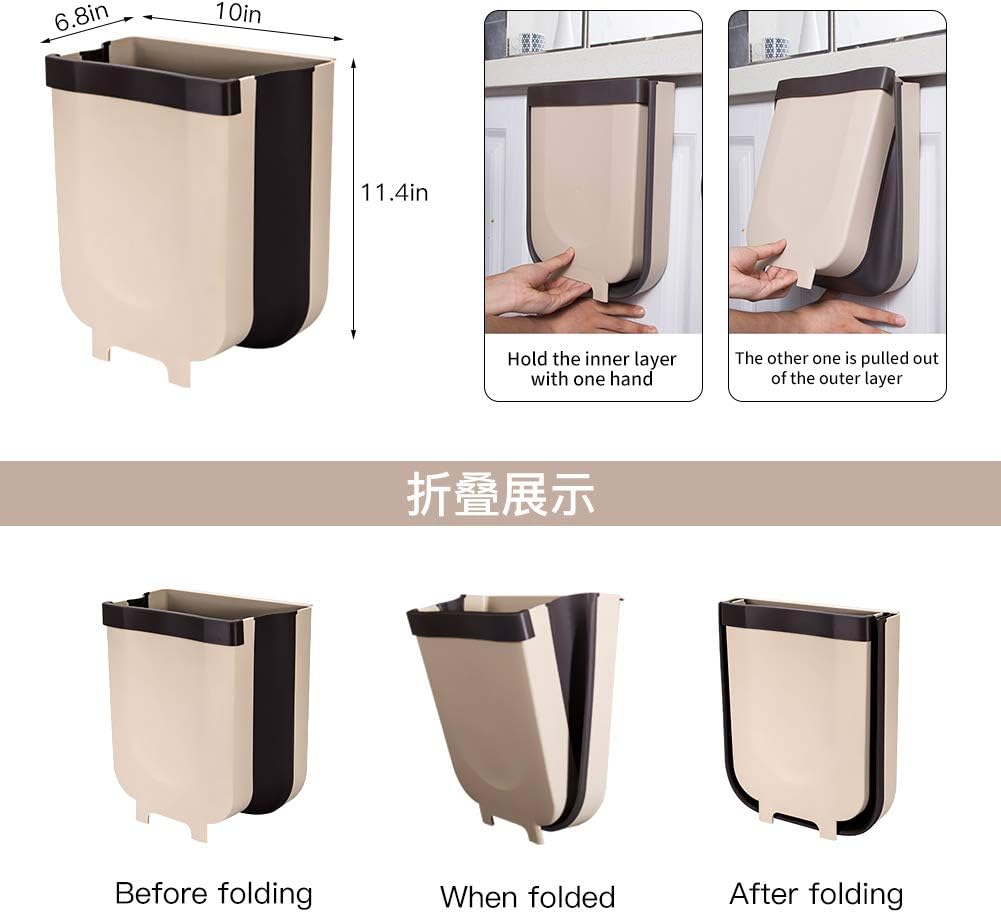 Foldable Trash Bin Hanging Waste Bin Under Kitchen Sink,Wall Trash Can Plastic Wastebasket Over Cabinet Door with Top Ring to Fix Garbage Bag (Gray): Home & Kitchen