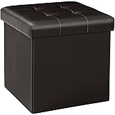 B FSOBEIIALEO Folding Storage Ottoman Cube Footrest Faux Leather for Living Room Seat Chest Brown 12.6"X12.6"X12.6"