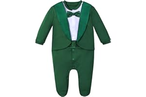 A&J DESIGN Baby Boy Tuxedo Gentleman Footie One-piece Romper with Bow Tie Newborn-9 Months