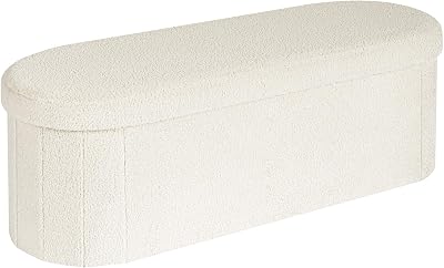 Bonlife Folding Ottoman Storage Bench Cream 120L Oval Footstool 110x38x38cm