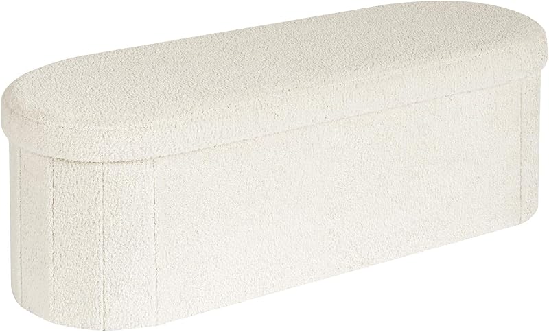 Bonlife Folding Ottoman Storage Bench Cream 120L Oval Footstool 110x38x38cm