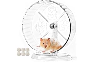 Acsist Silent Hamster Exercise Wheel,9.5 Inch Quiet Spinner Syrian Hamster Running Wheel,Silent Wheels with Anti-Skid & Adjustable Stand for Gerbils, Rats, or Other Small Pets,Transparent