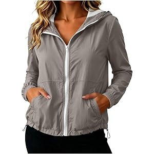 Lmdudan Women Full-Zip Hooded Jacket Long Sleeve Lightweight Windbreaker Coat Breathable Outdoor Running Sun Protection Top
