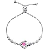 AGVANA Valentines Day Gifts Rosy Reverie Birthstone Bracelet for Women Sterling Silver Genuine or Created Gemstone Tennis Bracelet Rose Heart Jewelry Anniversary Birthday Gifts for Women Mom Wife Her