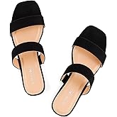 BCTEX COLL Women's Two Strap Low Block Heel Sandals Comfortable Open Toe Flat Sandals Dressy 1-Inch Heels for Women Black White Brown