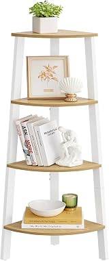 VASAGLE 4-Tier Corner Shelf Unit Ladder Shelf Natural Oak White LLS034Y70 view 1