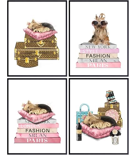 Stupell Trendy Pomeranian Yorkie Dog Small Pet Fashion Stack Framed Wall Art White