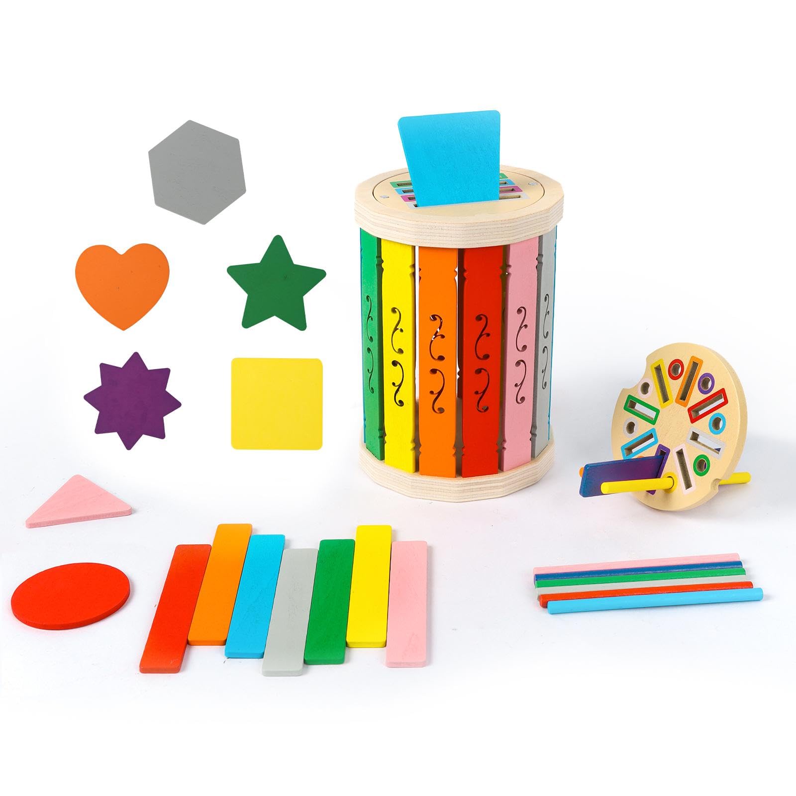 Iridsmole Toddlers Montessori Toys, Wood Color Shape Sorting Toys, Wooden Learning Color Shape Sorting Toy for Children 12 to 36 Months Old, Sensory Toy for 1 2 3 Year Old Boys Girl