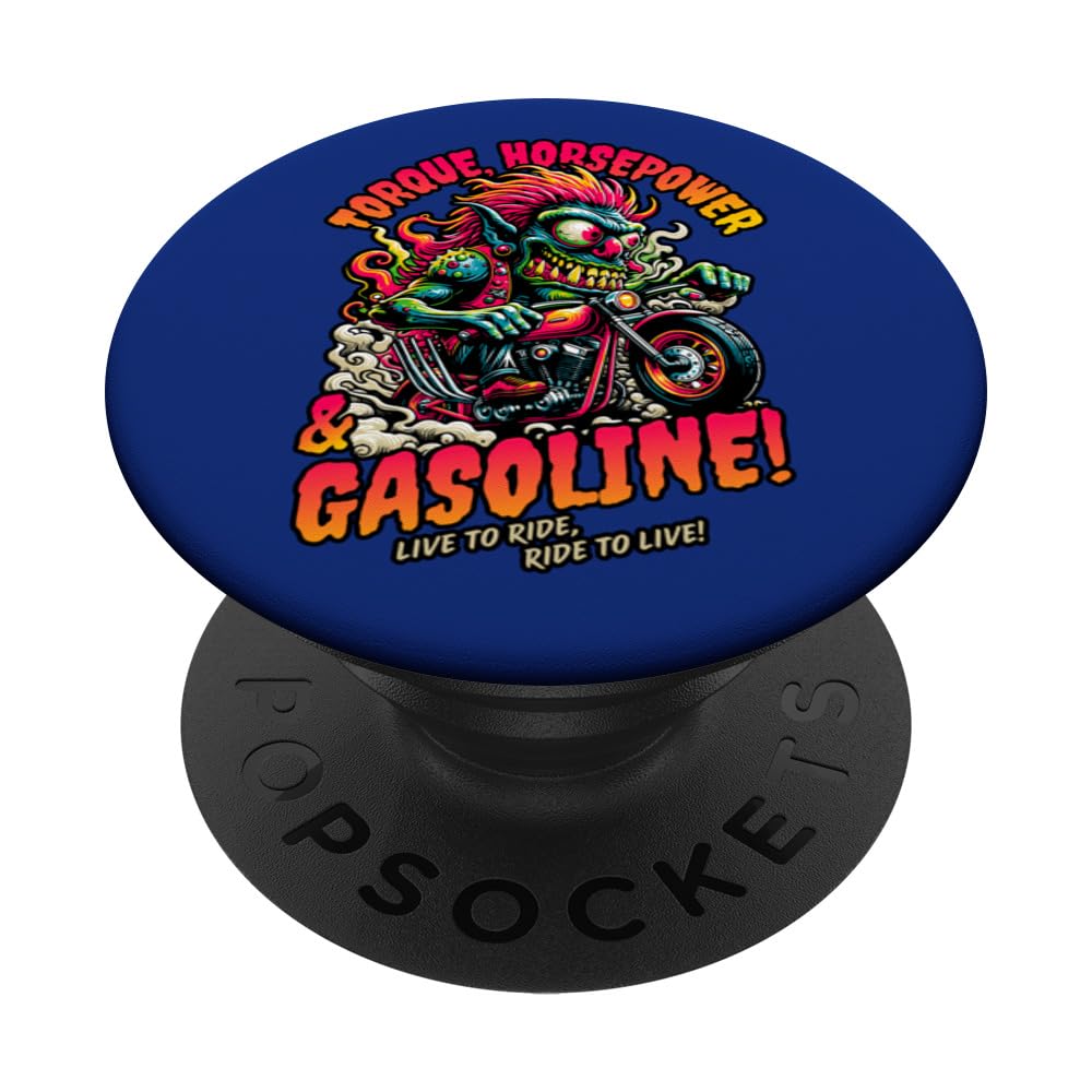Torque Horsepower and Gasoline Funny Wild Motorcycle Cartoon PopSockets Adhesive PopGrip