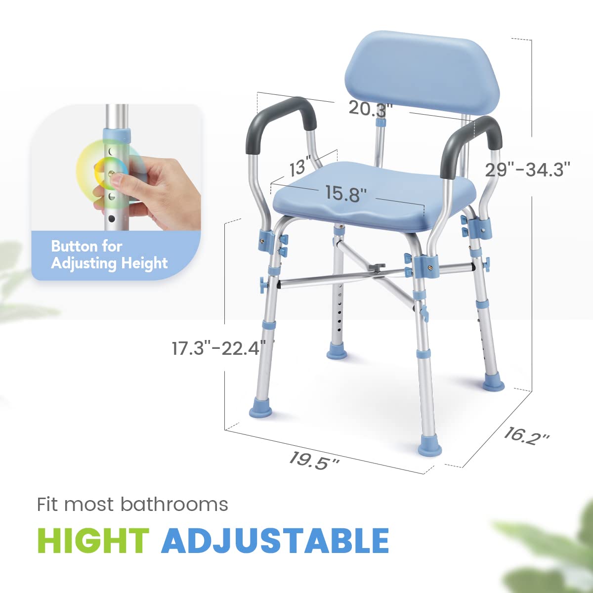 OasisSpace Heavy Duty Shower Chair with Back, 500lbs Padded Shower Chair for Inside Shower - Tool-Free Anti Slip Bathroom Seat for Elderly, Senior, Handicap & Disabled