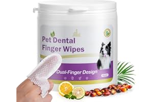 Jaoul Dog Teeth Cleaning Wipes - Non-Slip, Dual Finger Design - Fresh Breath, Plaque & Tartar Removal - Gentle Double-Sided Disposable Dog Dental Wipes, 40 Counts