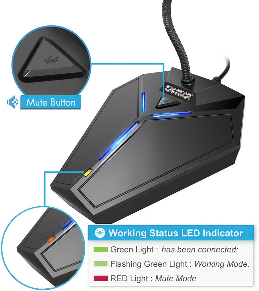 USB Computer Microphone, Plug &Play Desktop Omnidirectional Condenser PC Laptop Mic,Mute Button with LED Indicator, Compatible with Windows/Mac, Ideal for YouTube,Skype,Recording,Games(1.5m /5ft): Musical Instruments