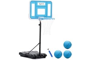 A11N SPORTS Pool Basketball Hoop with 16.5" LED Rim, Adjustable Height, PET Backboard, Sturdy Base, Ball & Pump Included – Water Basketball Game for Poolside Play