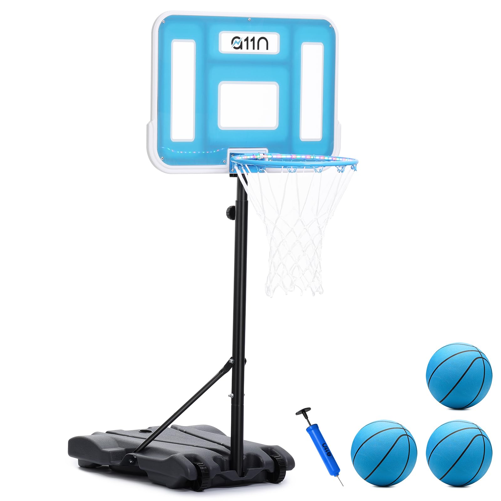 Photo 1 of *** PARTIAL SET - MISSING PARTS *** A11N SPORTS Pool Basketball Hoop with 16.5" LED Rim, Adjustable Height, PET Backboard, Sturdy Base, Ball & Pump Included – Water Basketball Game for Poolside Play