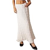 Verdusa Women's Maxi Skirt Shirred Ruffle Textured Pencil Skirt Boho Maxi Long Skirts Going Out