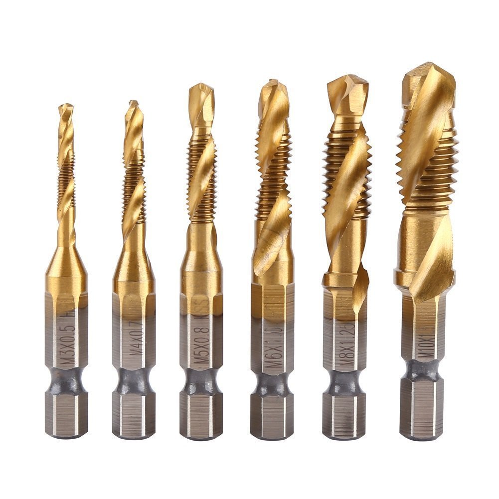 Yosoo 6pcs Drill Bits HSS Taps 1/4 Inch Hexa Metric Thread Bits Set Tool Tap M3-M10