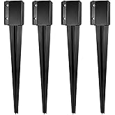 XYADX Fence Post Anchor 36 inch Ground Spike Heavy Duty Black Powder Coated Fence Stakes Post Base for Mailbox, 36 x 4 x 4 Inches Outer Diameter (Inner Diameter 3.6 x3.6 Inches), Pack of 4