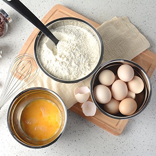 ZESPROKA Set of 5 Stainless Steel Nesting Mixing Bowls with Lids, Measurement Lines and Non-Stick Silicon Bottoms