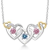 Gem Stone King 925 Silver and 10K Yellow Gold Persian Blue Moissanite Pink and White Lab Grown Diamond Heart Shape Pendant Necklace For Women (0.79 Cttw, with 18 Inch Chain)