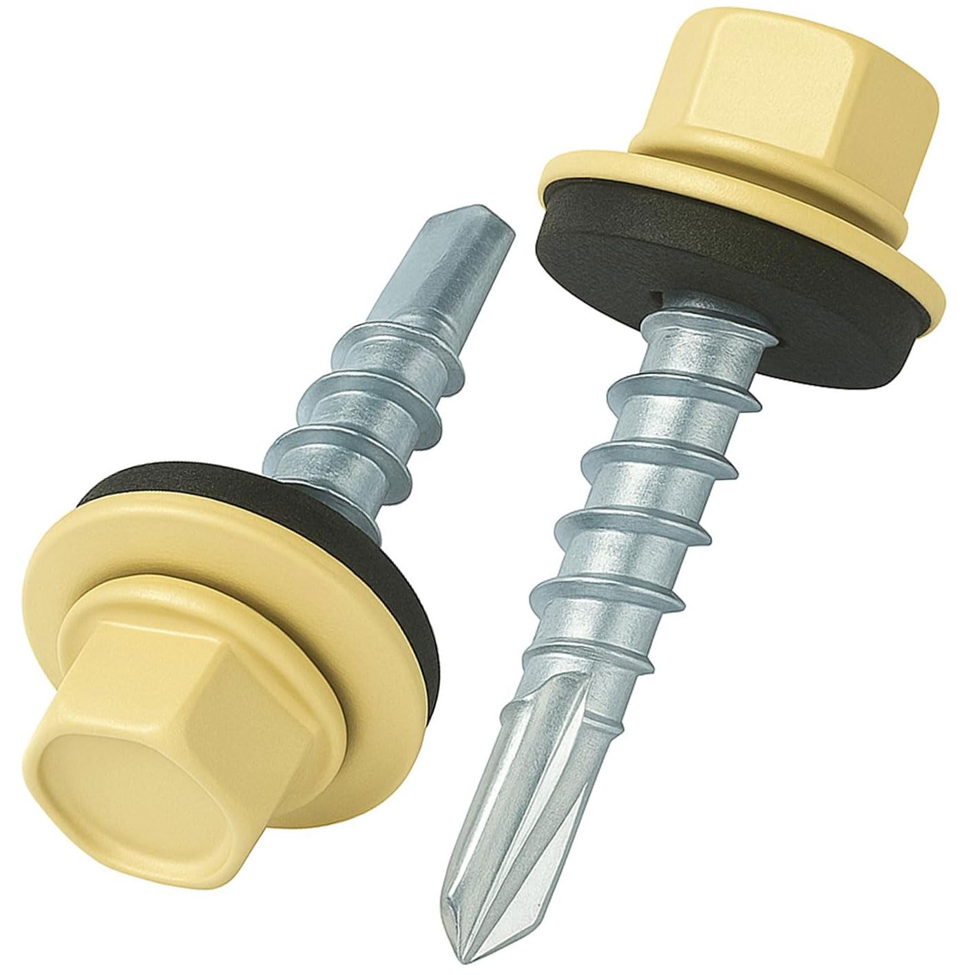 4.8 mm x 35 mm Roofing Screws, Hex Head Self-Drilling Color (RAL 1015 Light Ivory) Roof Screws with EPDM Sealed Washer, Rust Proof Zinc Plated Hardened Coarse Threads Screw for Outdoor Use (50 pcs) — image 1