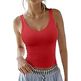 REORIA Tank Tops for Women Double Lined V Neck Summer Casual Basic 2026 Trendy Workout Going Out Clothes
