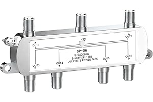 NEWCARE 6-Way Coaxial Cable Splitter 5-2400MHz, RG6 and RG59 Compatible，6 Port Coax Splitter for Satellite, Cable TV, Antenna System, High Speed Internet and MoCA Network