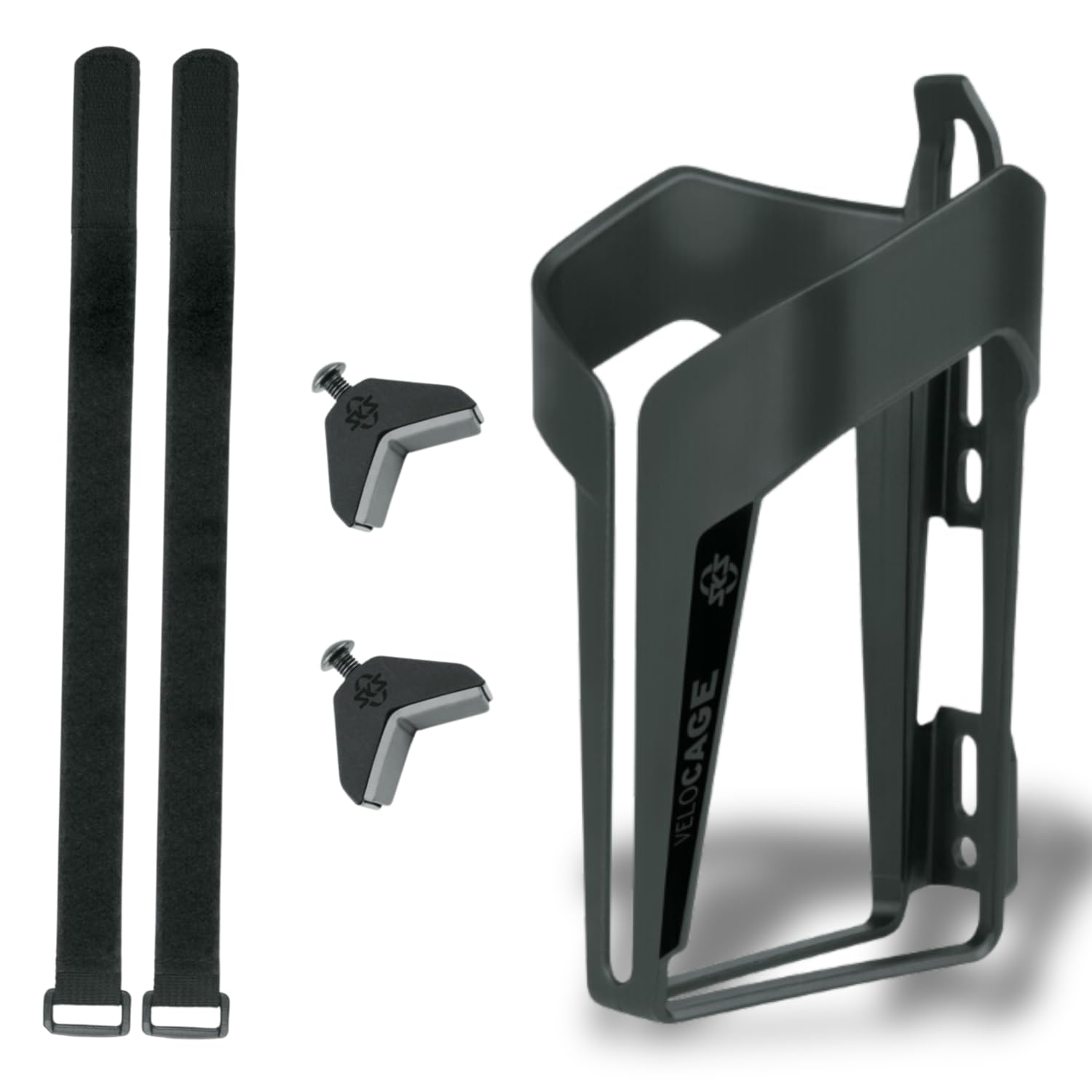 SKS GERMANY ANYWHERE VELOCAGE bottle cage, bike accessories (bottle cage for bikes, including straps for tubes with a diameter of up to 80 mm, secure bottle hold), matt black