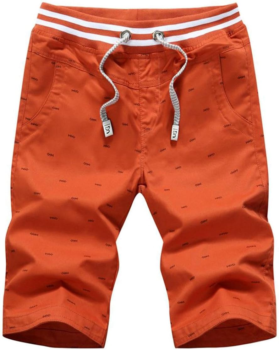 P/&E Mens Elastic Waist Print Drawstring Summer Bermuda Beach Shorts