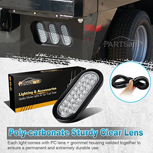 image for Partsam 2x Oval Clear Lens White Stop Turn Tail Backup Reverse Fog Lig