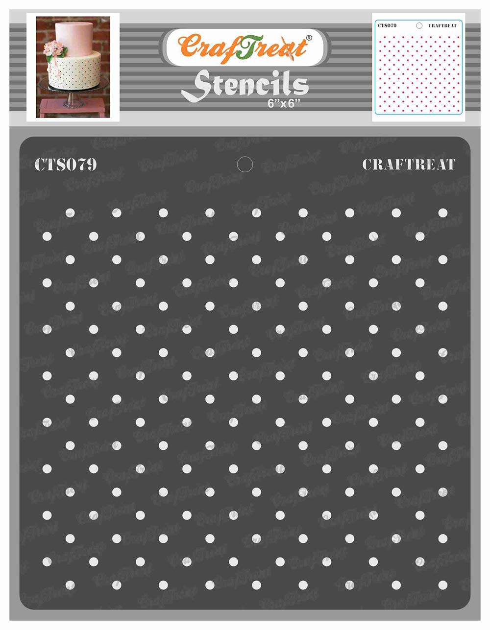 CrafTreat Reusable Geometric Stencils for Painting on Wood, Wall, Tile, Canvas, Paper, Fabric and Floor - Small Polka Dot Stencil - 6x6 Inch - DIY Art and Craft Stencils