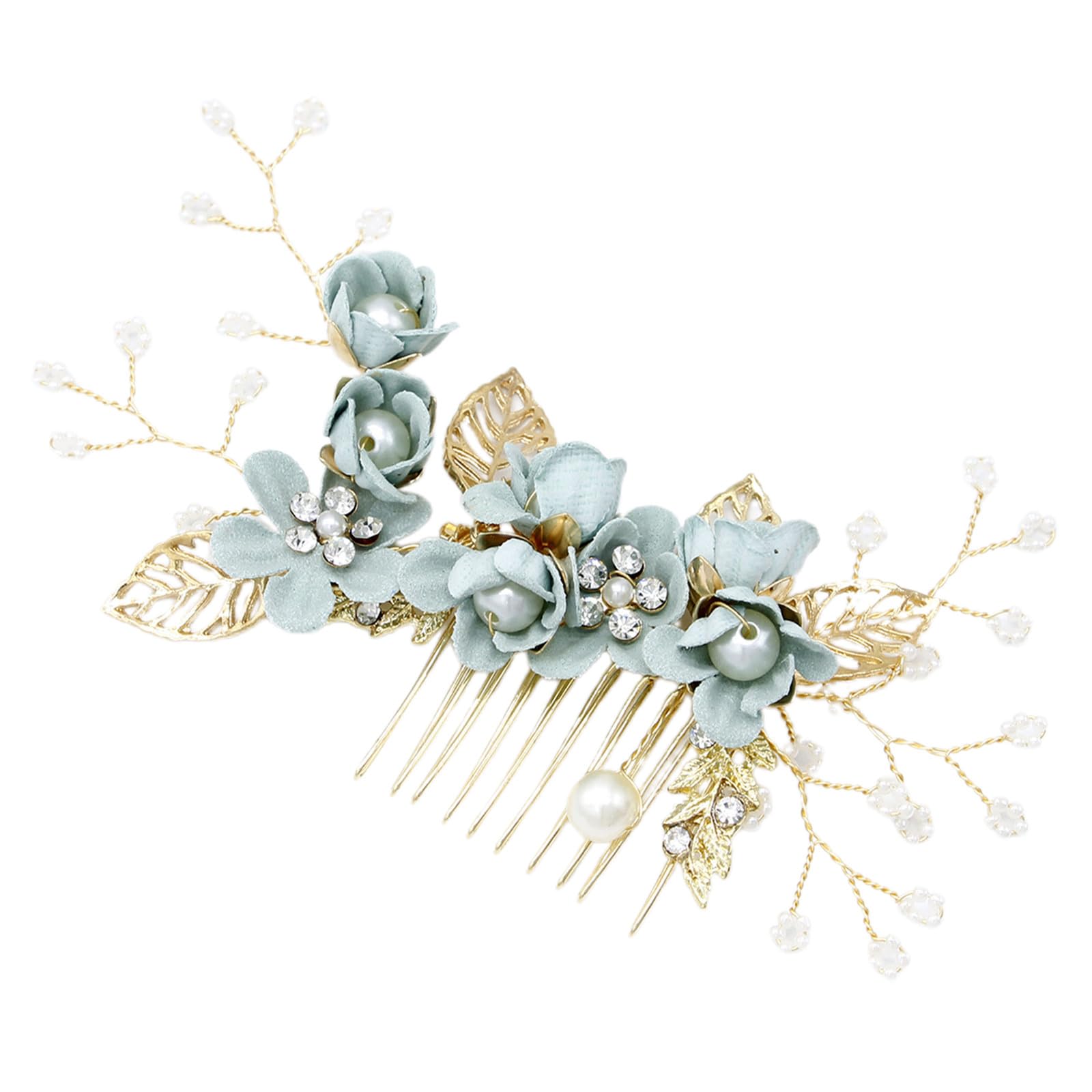 Wedding Hair Comb, Pearl Crystal Decor Clip Pin Rhinestone Flower Wedding Hair Accessories for Bride Bridesmaid (Green)
