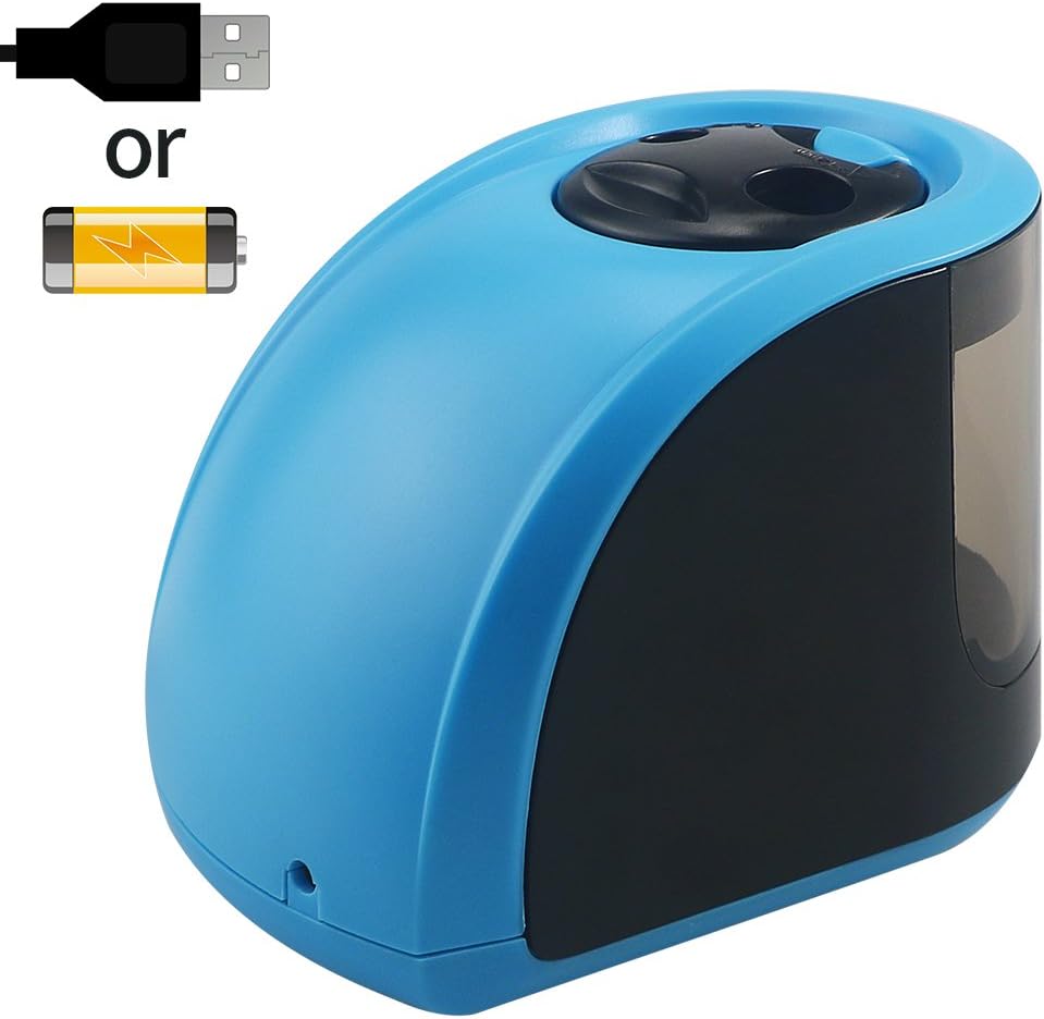 Pencil Sharpener,Sikaye Electric Automatic Pencil Sharpener with Double Holes and Replaceable Blades,USB or Battery Operated,Perfect Gift for Kids, Student, Teachers,Artist (blue)
